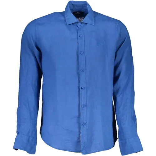 Blaues Leinenhemd, Regular Fit, Lange Ärmel , Herren, Größe: S - LA MARTINA - Modalova