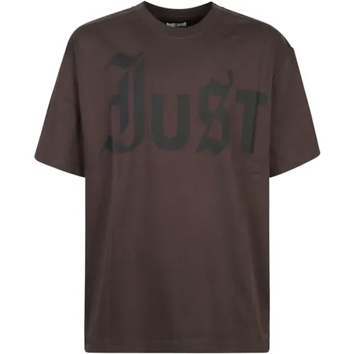 Braunes T-Shirt für Herren Aw24 , Herren, Größe: S - Just Cavalli - Modalova