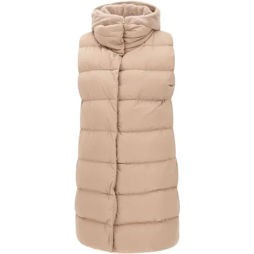 Faux Fur Hooded Vest Sand Herno - Herno - Modalova