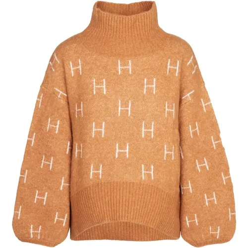 Hést, Kurzer Schwerer Strickpullover Leder Braun , Damen, Größe: XS - HÉST - Modalova