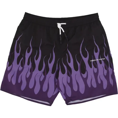 Flames Swim Shorts /Purple , male, Sizes: L, M - Vision OF Super - Modalova