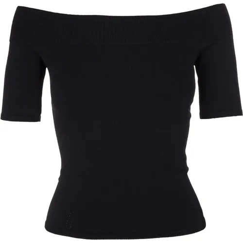 Schwarzes Geripptes Off-Shoulder Top - alexander mcqueen - Modalova