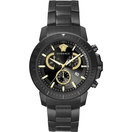 Chrono Black Stainless Steel Watch , male, Sizes: ONE SIZE - Versace - Modalova