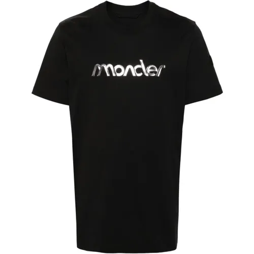 Schwarzes Logo-Detail Crew Neck T-Shirt - Moncler - Modalova