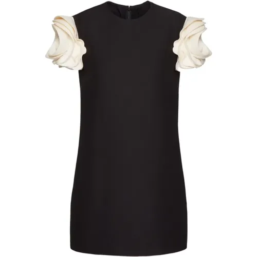 Schwarzes Crepe Couture Minikleid mit Blumenapplikation - Valentino - Modalova