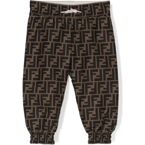 Braune Baumwollhose mit Logo-Stickerei - Fendi - Modalova