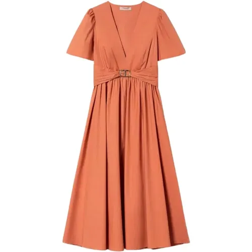 Popeline Cotton Dress with Oval T Buckle , female, Sizes: L, M - Twinset - Modalova