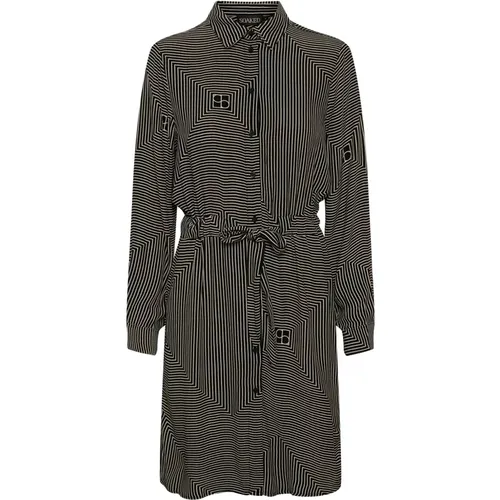 Striped Shirt Dress with Monogram Print , female, Sizes: L - Soaked in Luxury - Modalova