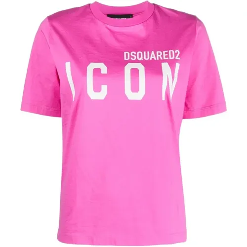 I Logo-Print T-Shirt in Fuchsia , female, Sizes: M, S, XS - Dsquared2 - Modalova