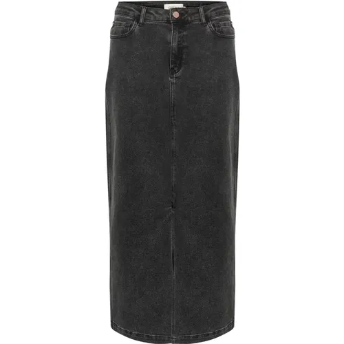 Washed Denim Skirt with Slit , female, Sizes: M, S, XL, L, XS - Cream - Modalova