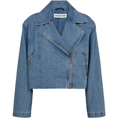 Klassische Denim Bikerjacke , Damen, Größe: S/M - Designers Remix - Modalova