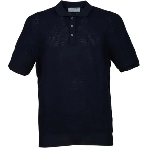 Blaues Tennis Polo Shirt Gerippter Saum , Herren, Größe: 2XL - Gran Sasso - Modalova