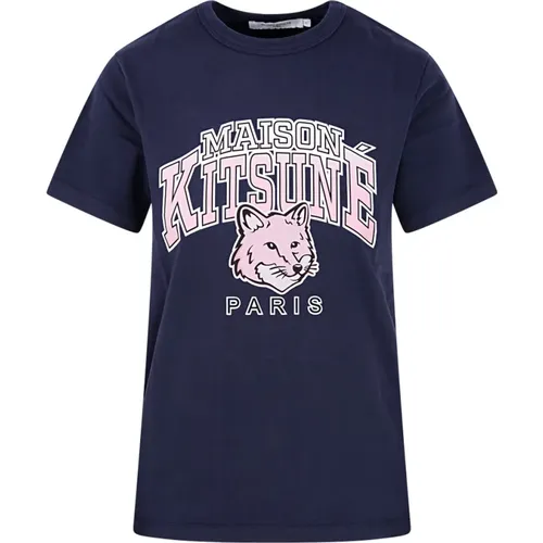 Navy Campus Fox Classic T-Shirt , female, Sizes: L - Maison Kitsuné - Modalova