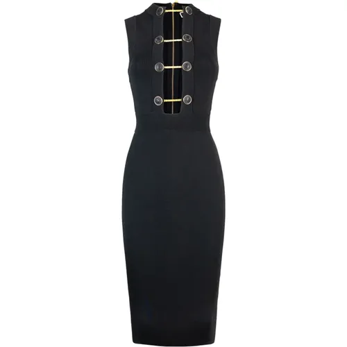 Dresses with Back Zipper and Golden Metal Accessory , female, Sizes: M, S - Elisabetta Franchi - Modalova