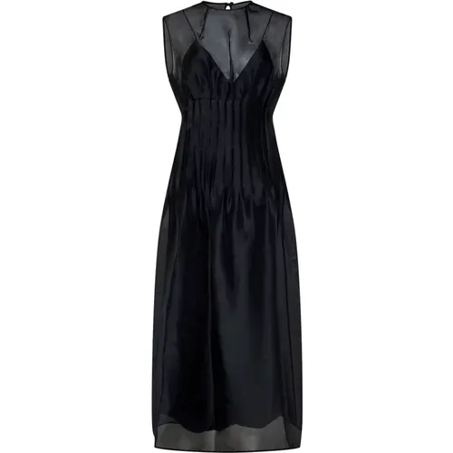 Silk Midi Dress with Pleated Details , female, Sizes: XS, S - Khaite - Modalova