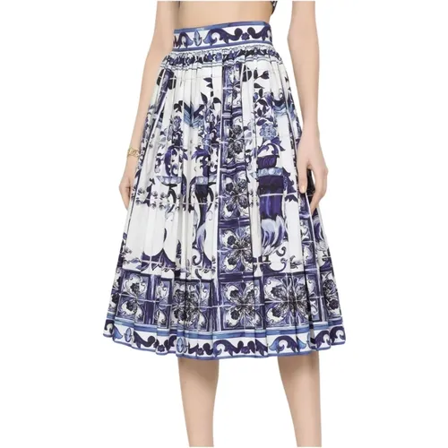White Cotton Skirt with Maiolica Print , female, Sizes: XS, L, 2XS - Dolce & Gabbana - Modalova