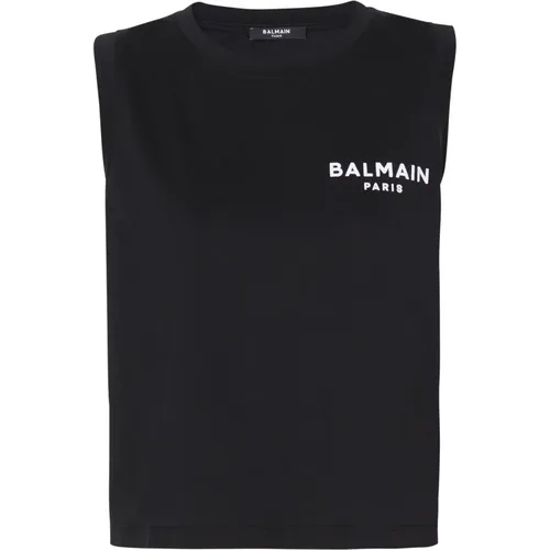 Beflocktes Tanktop , Damen, Größe: S - Balmain - Modalova