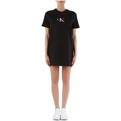 Baumwoll-Maxi-T-Shirt mit Frontlogo , Damen, Größe: M - Calvin Klein Jeans - Modalova