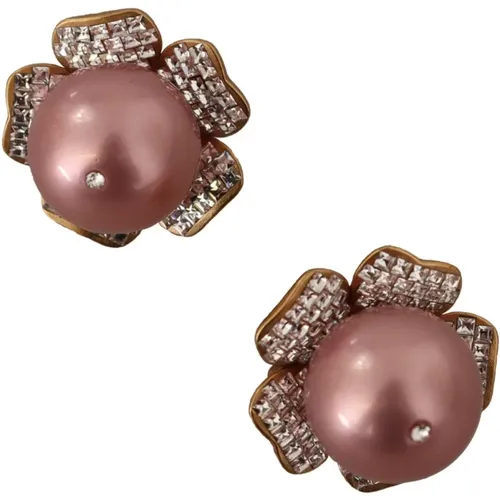 Goldfarbene Maxi Faux Perlen Blumen Clip-on Ohrringe - Dolce & Gabbana - Modalova