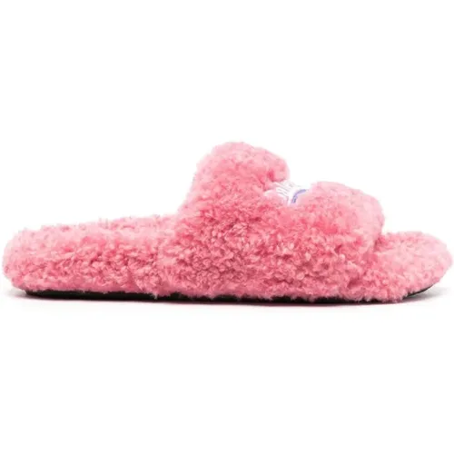 Embroidered-Logo Faux-Fur Slides , female, Sizes: 3 UK - Balenciaga - Modalova