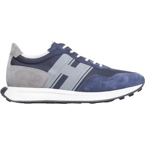Blaue Wildleder- und Stoff-Sneakers mit grauem Sporn , Herren, Größe: 40 1/2 EU - Hogan - Modalova