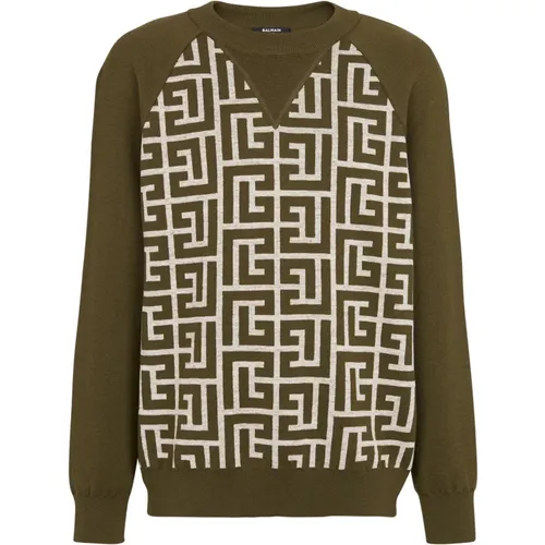 Wollpullover mit Monogramm , Herren, Größe: L - Balmain - Modalova