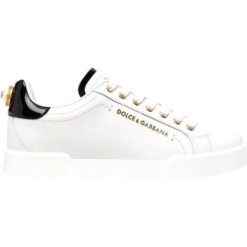 Weiße Logo-Embellished Low-Top Sneakers , Damen, Größe: 38 EU - Dolce & Gabbana - Modalova