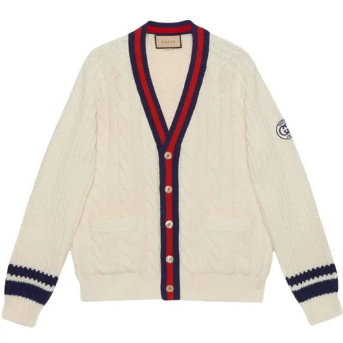 Wool Cable Knit Cardigan with Signature Trim , male, Sizes: M - Gucci - Modalova