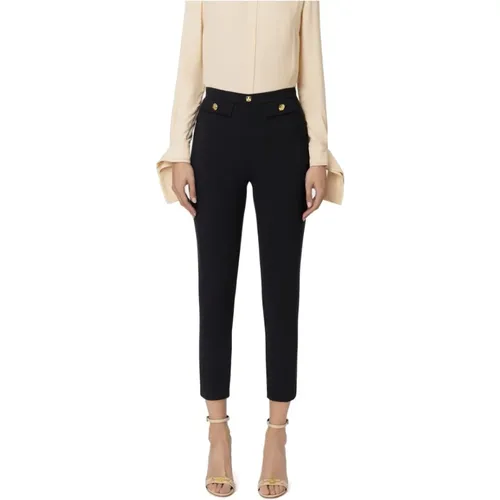 Logo Rivet Stretch Crepe Ankle Trousers , female, Sizes: L, 2XL, XL - Elisabetta Franchi - Modalova