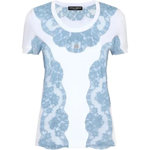 Lace Trim T-Shirt , female, Sizes: L, S, M - Dolce & Gabbana - Modalova