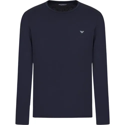 Blau Langarm Baumwoll T-Shirt , Herren, Größe: M - Emporio Armani - Modalova