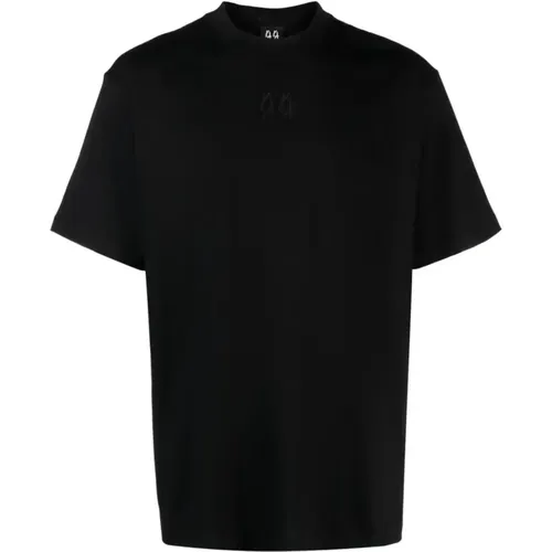 Schwarzes Baumwoll-T-Shirt mit Logo-Stickerei und Grafikdruck , Herren, Größe: S - 44 Label Group - Modalova