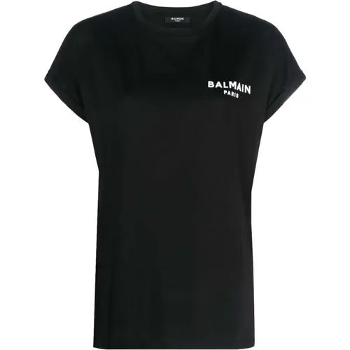 Bio-Baumwoll T-Shirt mit Flock-Logo - Balmain - Modalova