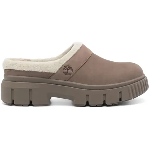 Graue Wildleder Slip-On Sandalen mit Faux-Fur Trim , Damen, Größe: 39 1/2 EU - Timberland - Modalova