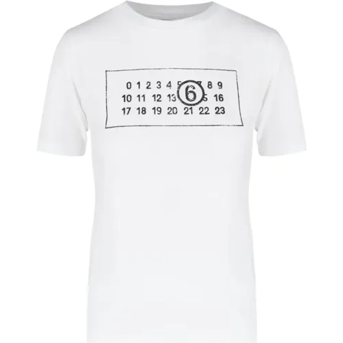 Weiße T-Shirt mit Logo-Print , Damen, Größe: M - MM6 Maison Margiela - Modalova