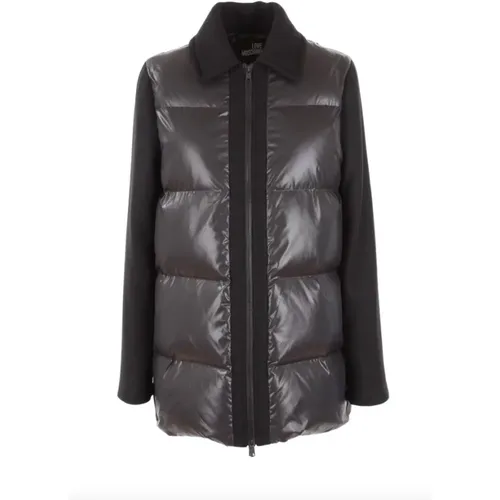 Graue Jacke mit Schwarzen Details , Damen, Größe: XL - Love Moschino - Modalova