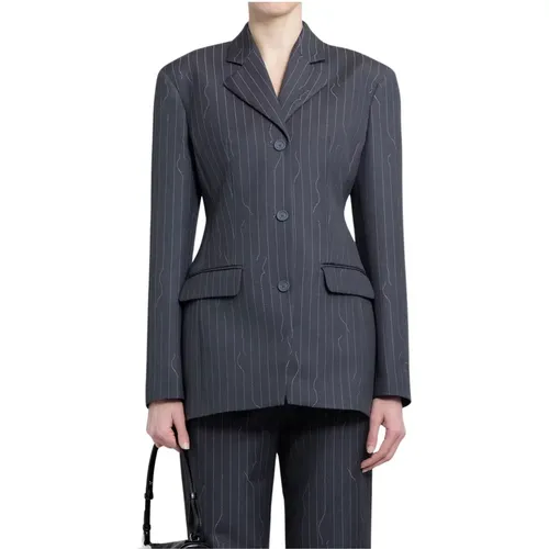 Pinstripe Fitted 3 Button Jacket , Damen, Größe: L - Off White - Modalova