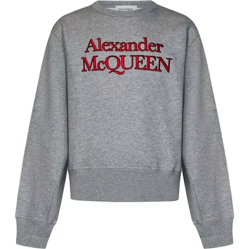 Grey Sweatshirt Loose-fit Signature Embroidery , male, Sizes: M, L, S - alexander mcqueen - Modalova