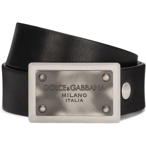 Schwarzer Ledergürtel mit Logo-Schnalle , Herren, Größe: 105 CM - Dolce & Gabbana - Modalova