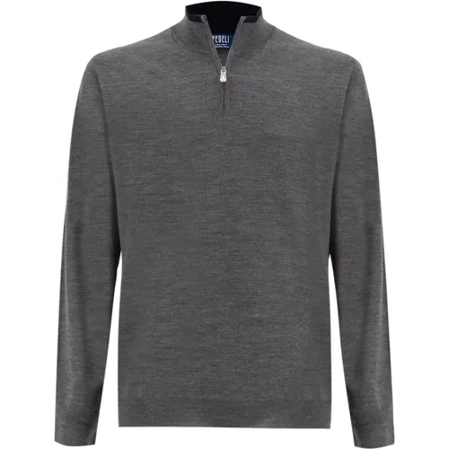 Favonio Wool Sweater with Quarter Zip , male, Sizes: L - Fedeli - Modalova