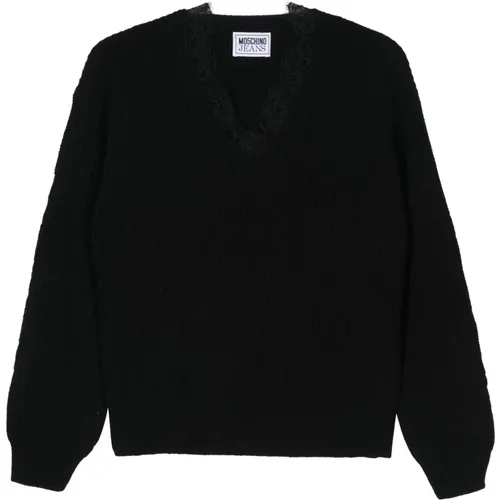 Wool Blend Half-Cardigan Sweater , female, Sizes: XS, S, L - Moschino - Modalova