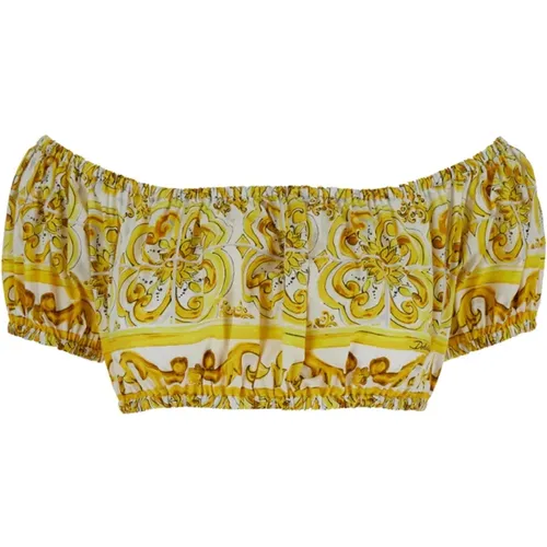 Maiolica Crop Top , female, Sizes: M, 2XS, S - Dolce & Gabbana - Modalova