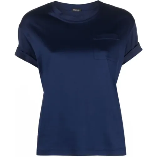 Navyblues Patch-Tasche Baumwoll T-Shirt , Damen, Größe: XS - Kiton - Modalova