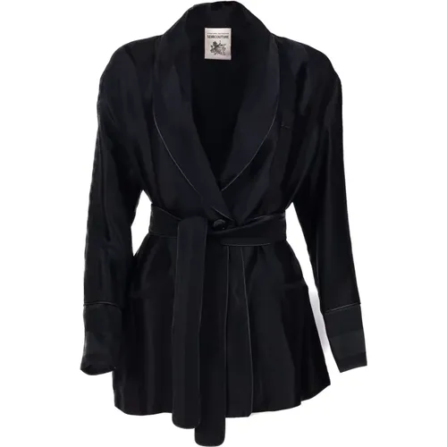 Gestreifter Ein-Knopf-Cady-Blazer in Schwarz - Semicouture - Modalova