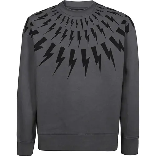 Grey Lightning Print Cotton Sweater , male, Sizes: L - Neil Barrett - Modalova