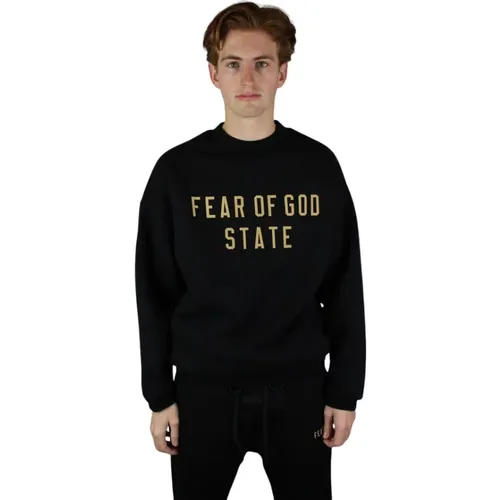 Schwarzer Fleece-Crewneck, Zeitgemäßer Stil , Herren, Größe: M - Fear Of God - Modalova