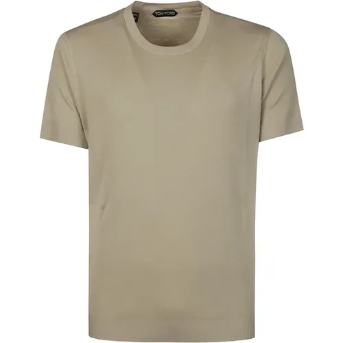 Geripptes T-Shirt in Blassoliv , Herren, Größe: M - Tom Ford - Modalova
