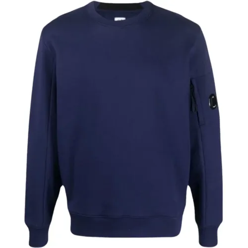 Diagonal strukturiertes Fleece-Rundhals-Sweatshirt , Herren, Größe: XL - C.P. Company - Modalova