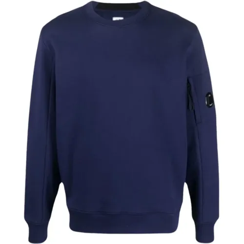 Diagonal strukturiertes Fleece-Rundhals-Sweatshirt , Herren, Größe: M - C.P. Company - Modalova