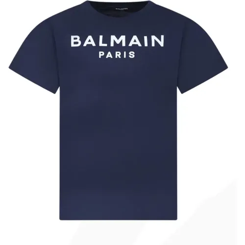 Blaues Baumwoll Logo T-shirt - Balmain - Modalova